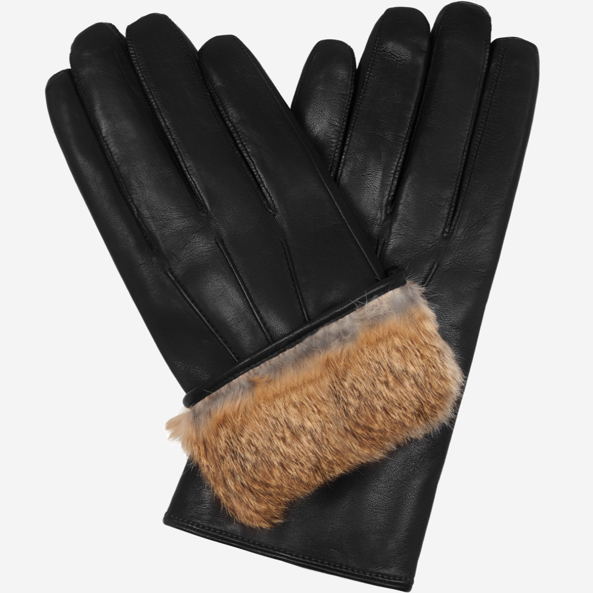 Marco (black) - Italian lambskin leather gloves with brown rabbit fur lining - Glamourous Grace