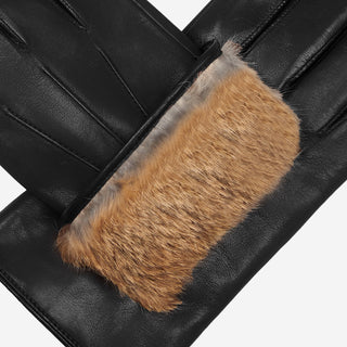 Marco (black) - Italian lambskin leather gloves with brown rabbit fur lining - Glamourous Grace