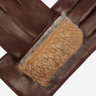 Marco (brown) - Italian lambskin leather gloves with brown rabbit fur lining - Glamourous Grace
