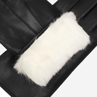 Marco (black) - Italian lambskin leather gloves with white rabbit fur lining - Glamourous Grace