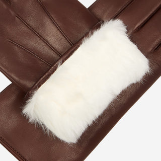 Marco (brown) - Italian lambskin leather gloves with white rabbit fur lining - Glamourous Grace