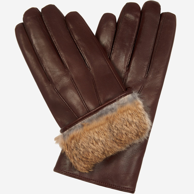 Marco (brown) - Italian lambskin leather gloves with brown rabbit fur lining - Glamourous Grace