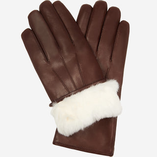 Marco (brown) - Italian lambskin leather gloves with white rabbit fur lining - Glamourous Grace