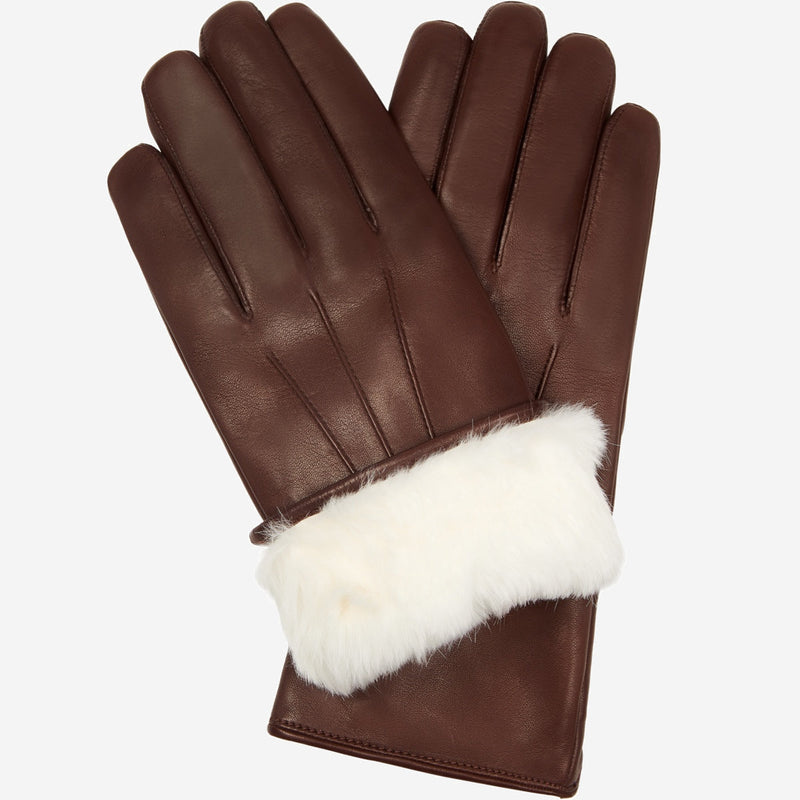 Marco (brown) - Italian lambskin leather gloves with white rabbit fur lining - Glamourous Grace