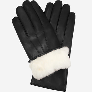 Marco (black) - Italian lambskin leather gloves with white rabbit fur lining - Glamourous Grace