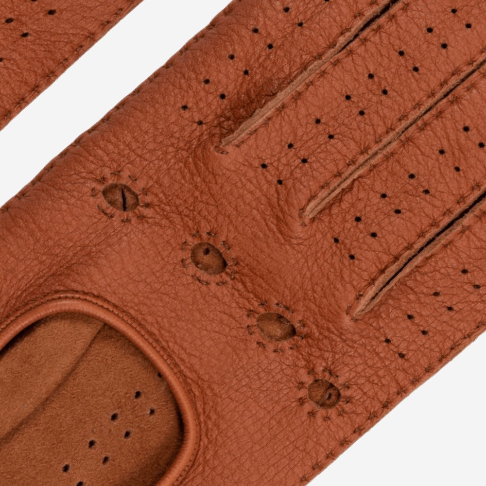Maria (brown) - Italian driving gloves made of American deerskin leather - Glamourous Grace