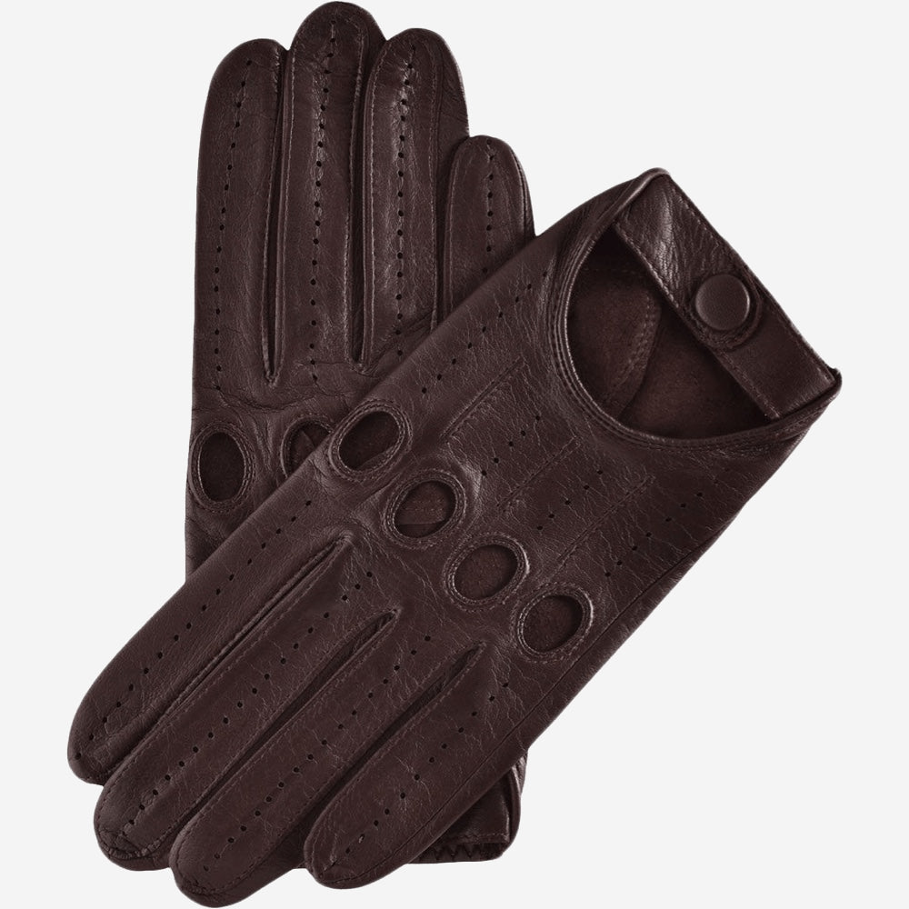 Mario (dark brown) - Italian lambskin leather driving gloves & touchscreen feature - Glamourous Grace