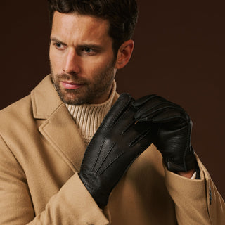 Matteo (black) - Italian gloves made of American deerskin leather with cashmere lining - Glamourous Grace