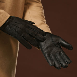 Matteo (black) - Italian gloves made of American deerskin leather with cashmere lining - Glamourous Grace