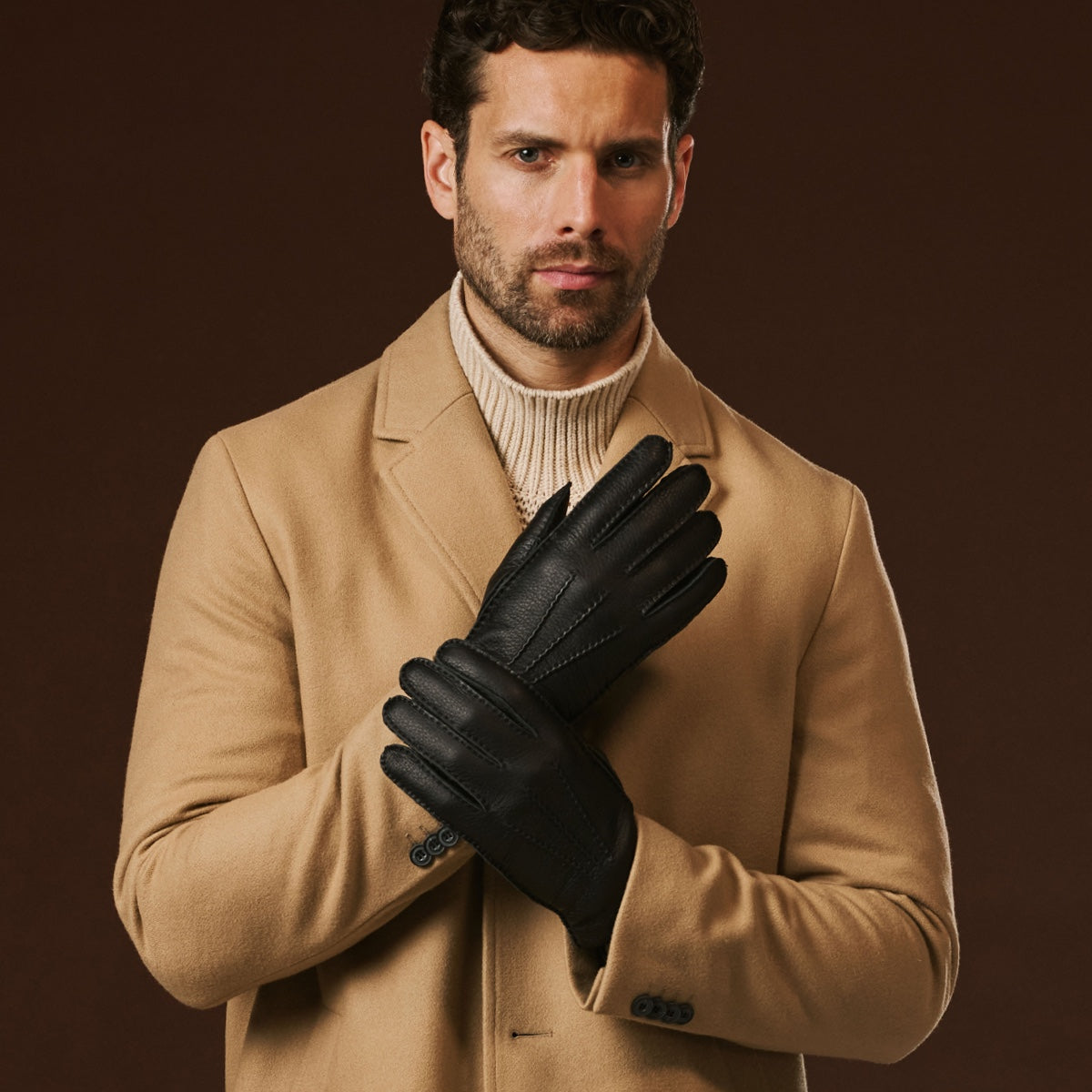 Matteo (black) - Italian gloves made of American deerskin leather with cashmere lining - Glamourous Grace