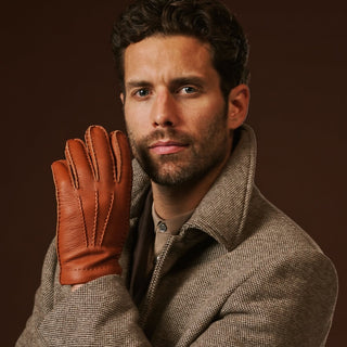 Matteo (brown) - Italian gloves made of American deerskin leather with cashmere lining - Glamourous Grace