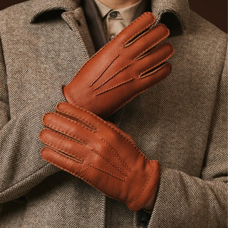 Matteo (brown) - Italian gloves made of American deerskin leather with cashmere lining - Glamourous Grace