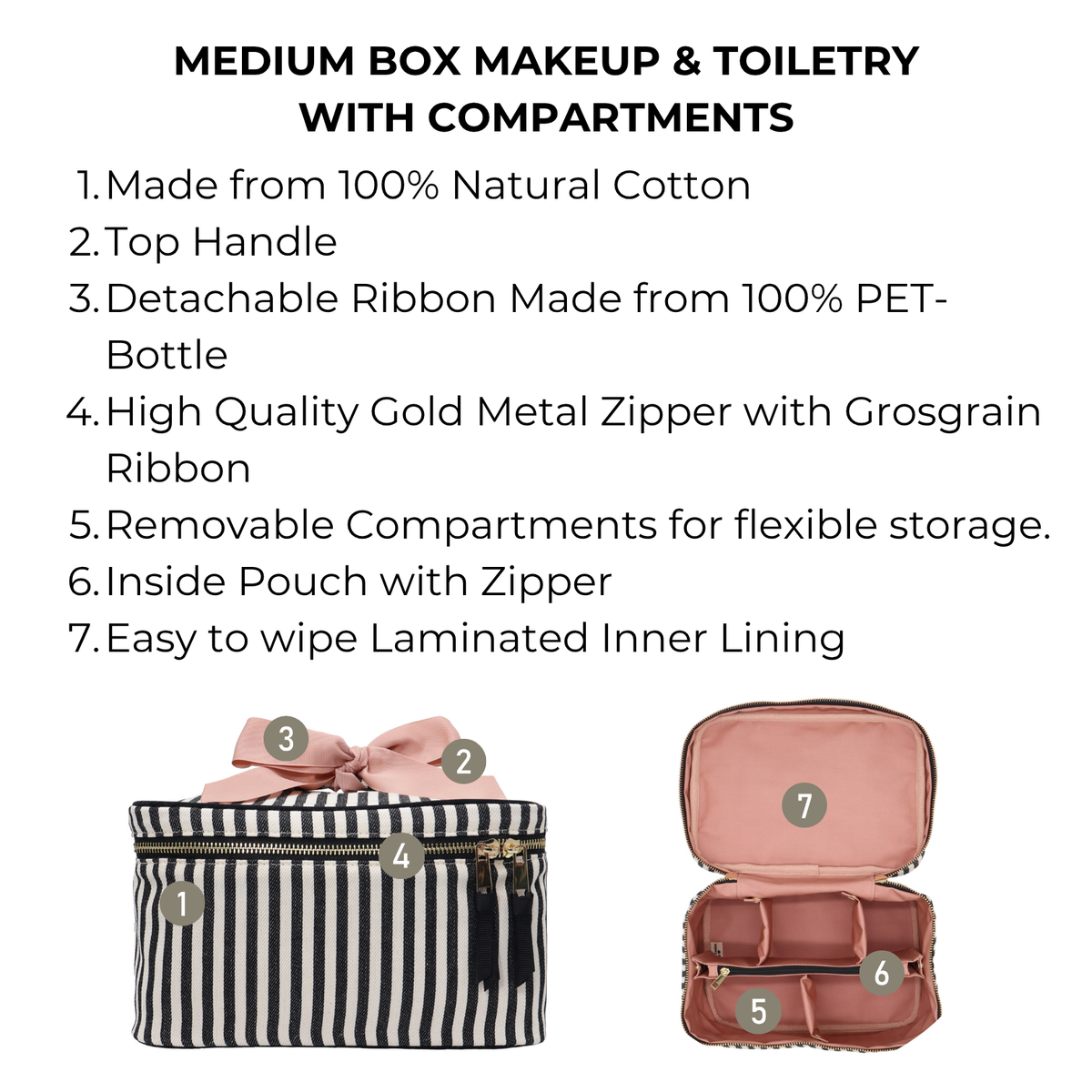 Medium Box Makeup & Toiletry with Insert Organizer – Striped - Glamourous Grace