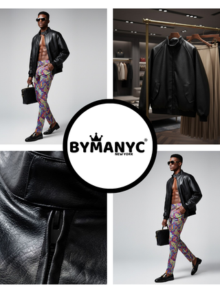 Men's Vegan Leather Bomber Jacket SOHO LEATHER NYFW New Colecction BYMANYC ® New York