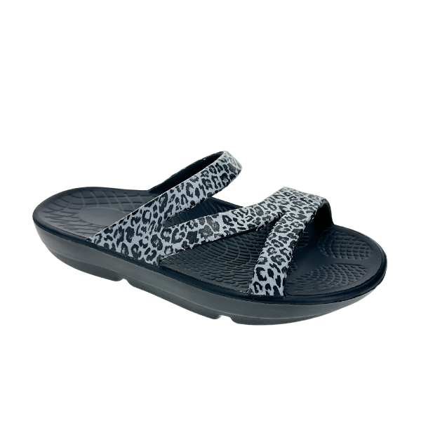 Sovella Active Recovery Sandals Women's PF Slide Black/Leopard - Glamourous Grace
