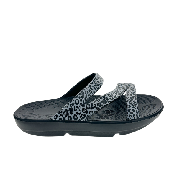 Sovella Active Recovery Sandals Women's PF Slide Black/Leopard - Glamourous Grace