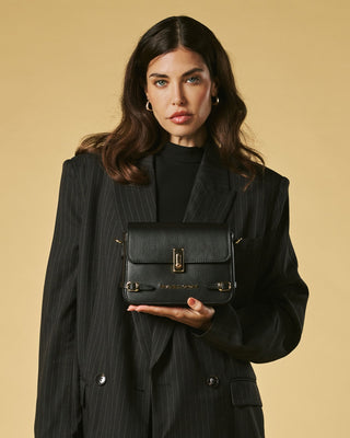 Mirella (black) - Italian calf leather women's crossbody bag (with shoulder strap) - Glamourous Grace