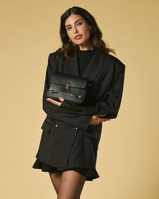 Mirella (black) - Italian calf leather women's crossbody bag (with shoulder strap) - Glamourous Grace