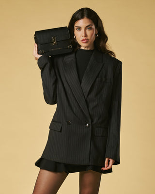 Mirella (black) - Italian calf leather women's crossbody bag (with shoulder strap) - Glamourous Grace