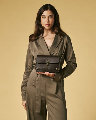 Mirella (dark brown) - Italian calf leather women's crossbody bag (with shoulder strap) - Glamourous Grace