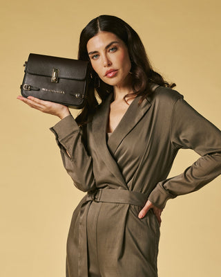 Mirella (dark brown) - Italian calf leather women's crossbody bag (with shoulder strap) - Glamourous Grace