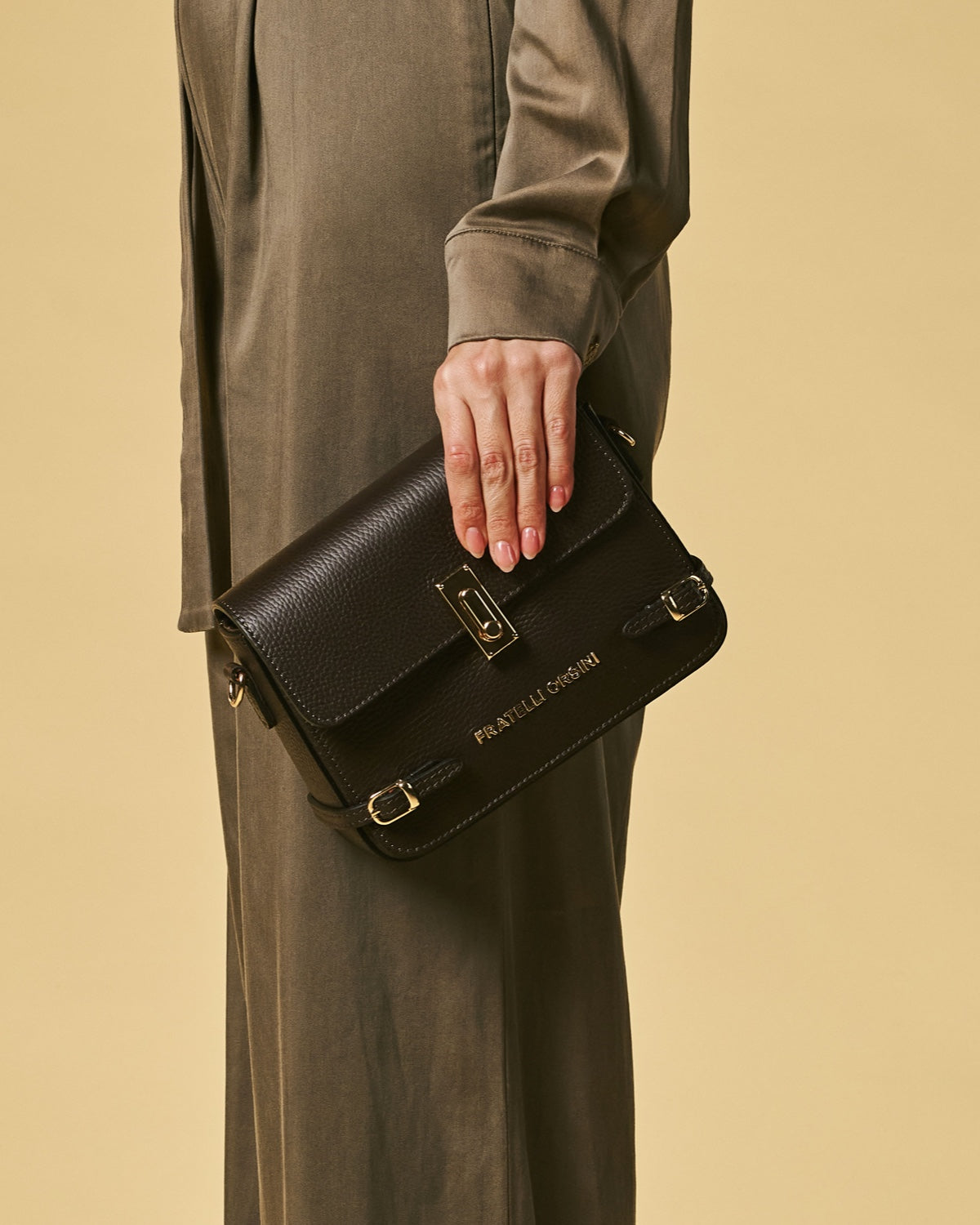 Mirella (dark brown) - Italian calf leather women's crossbody bag (with shoulder strap) - Glamourous Grace
