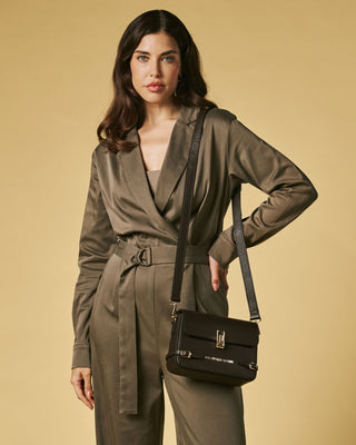 Mirella (dark brown) - Italian calf leather women's crossbody bag (with shoulder strap) - Glamourous Grace