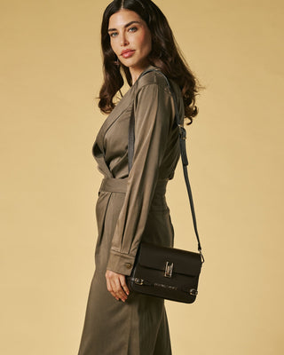 Mirella (dark brown) - Italian calf leather women's crossbody bag (with shoulder strap) - Glamourous Grace