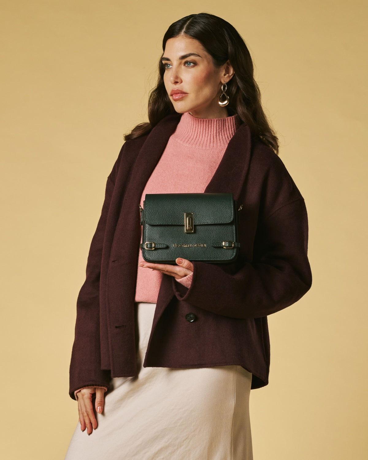 Mirella (green) - Italian calf leather women's crossbody bag (with shoulder strap) - Glamourous Grace
