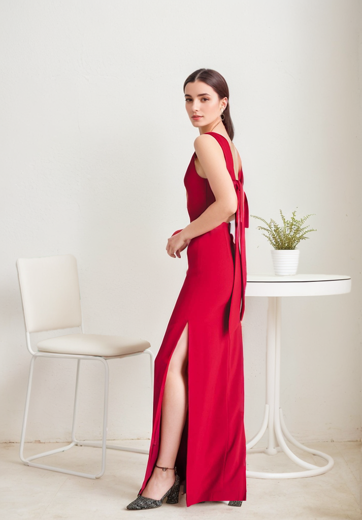 Modern bateau neckline hallowed back pencil skirt Stretchable satin prom dress - Glamourous Grace