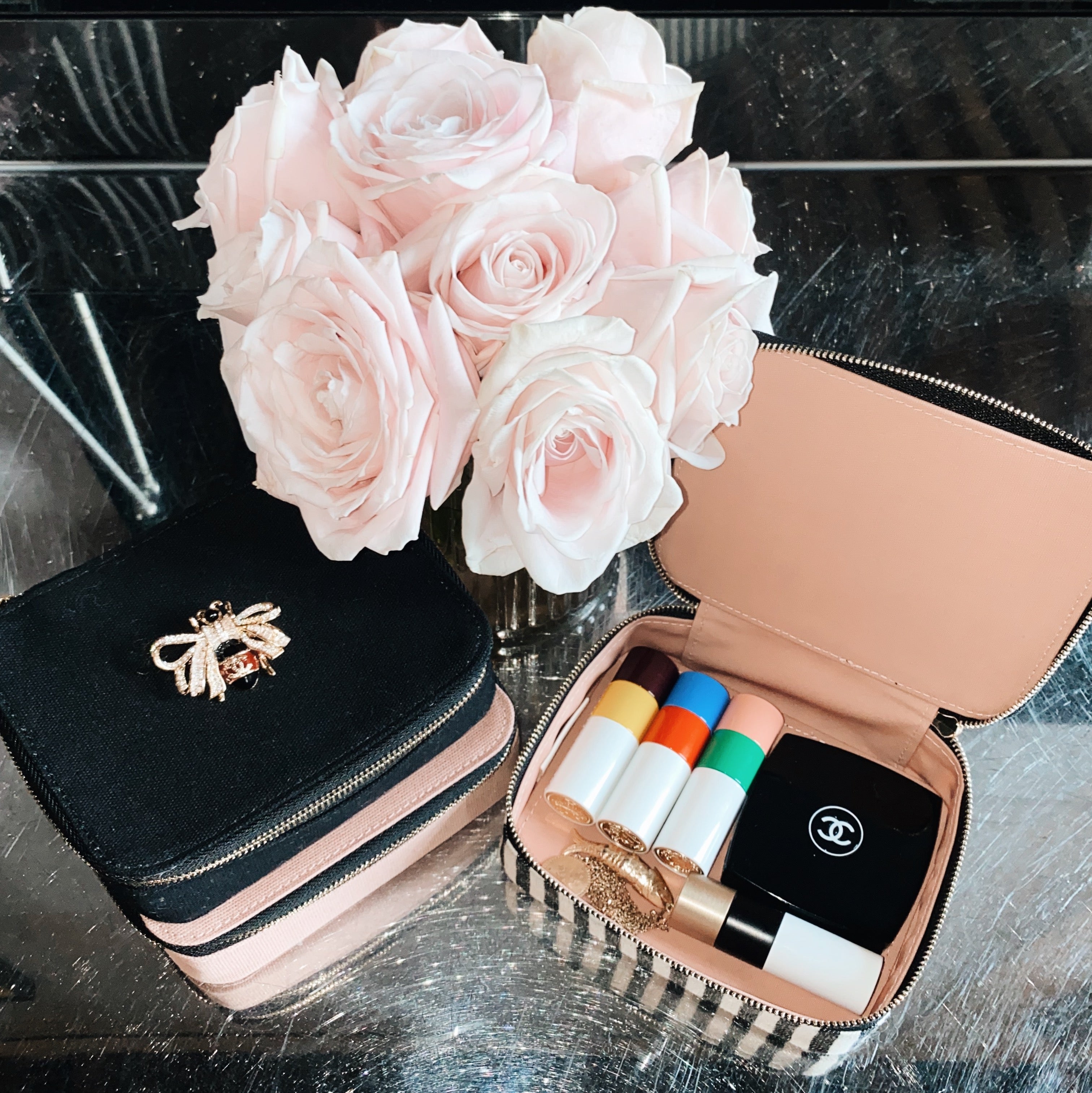 Large Cosmetics/Trinket Box – Striped - Glamourous Grace