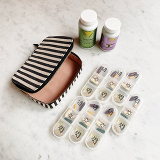 Large Pill Travel Case with Individual Daily Pill Organizer – Striped - Glamourous Grace