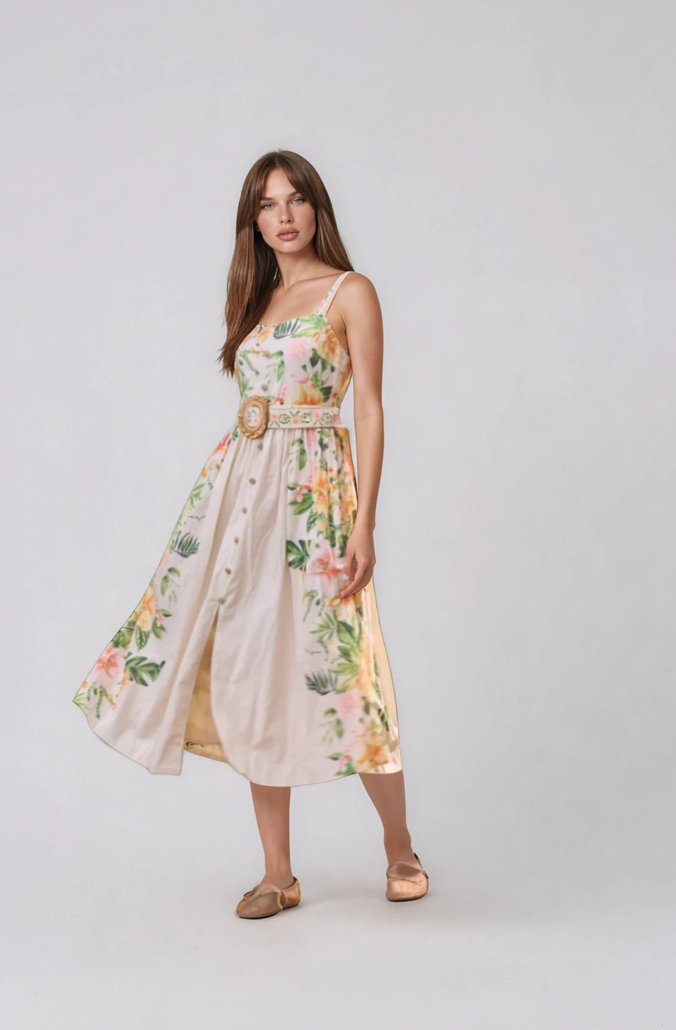 Blair Cream Multi Midi Dress - Glamourous Grace