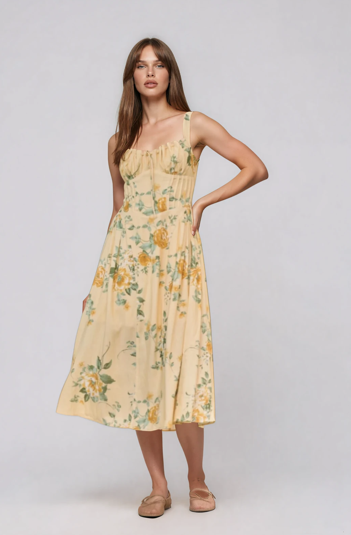 Katie Yellow Multi Midi Dress - Glamourous Grace