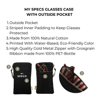My Specs Glasses Case with Outside Pocket – Black - Glamourous Grace