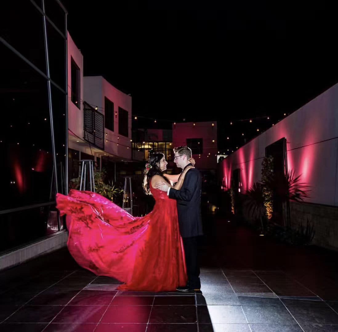 Mysteria - Ruby red deep V-neck lace soft tulle prom dress colored wedding dress - Glamourous Grace