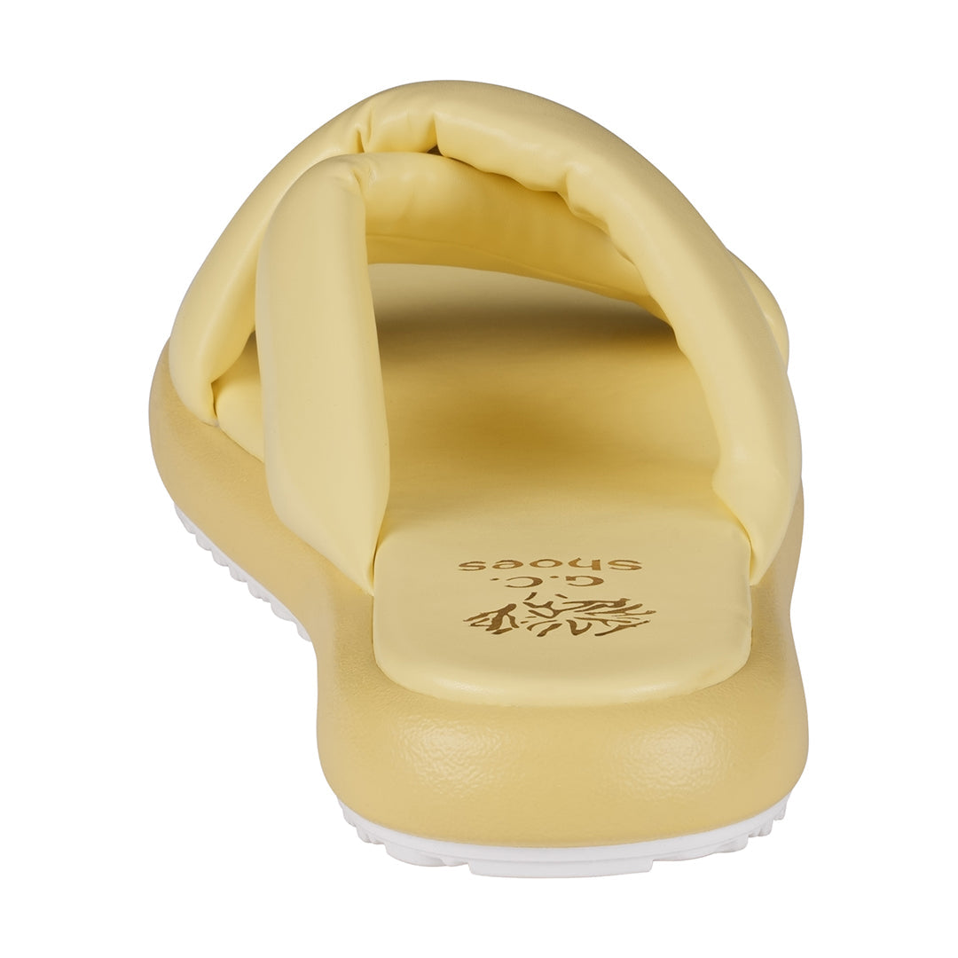 Nalani Yellow Cross-Strap Slide Flat Sandals - Glamourous Grace