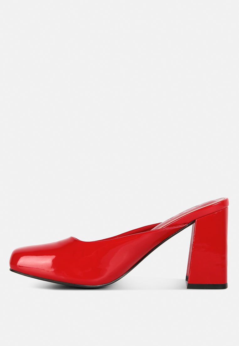 Neoplast Patent Pu Block Heeled Mules - Glamourous Grace