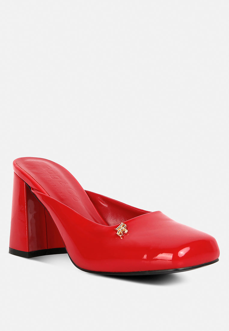 Neoplast Patent Pu Block Heeled Mules - Glamourous Grace