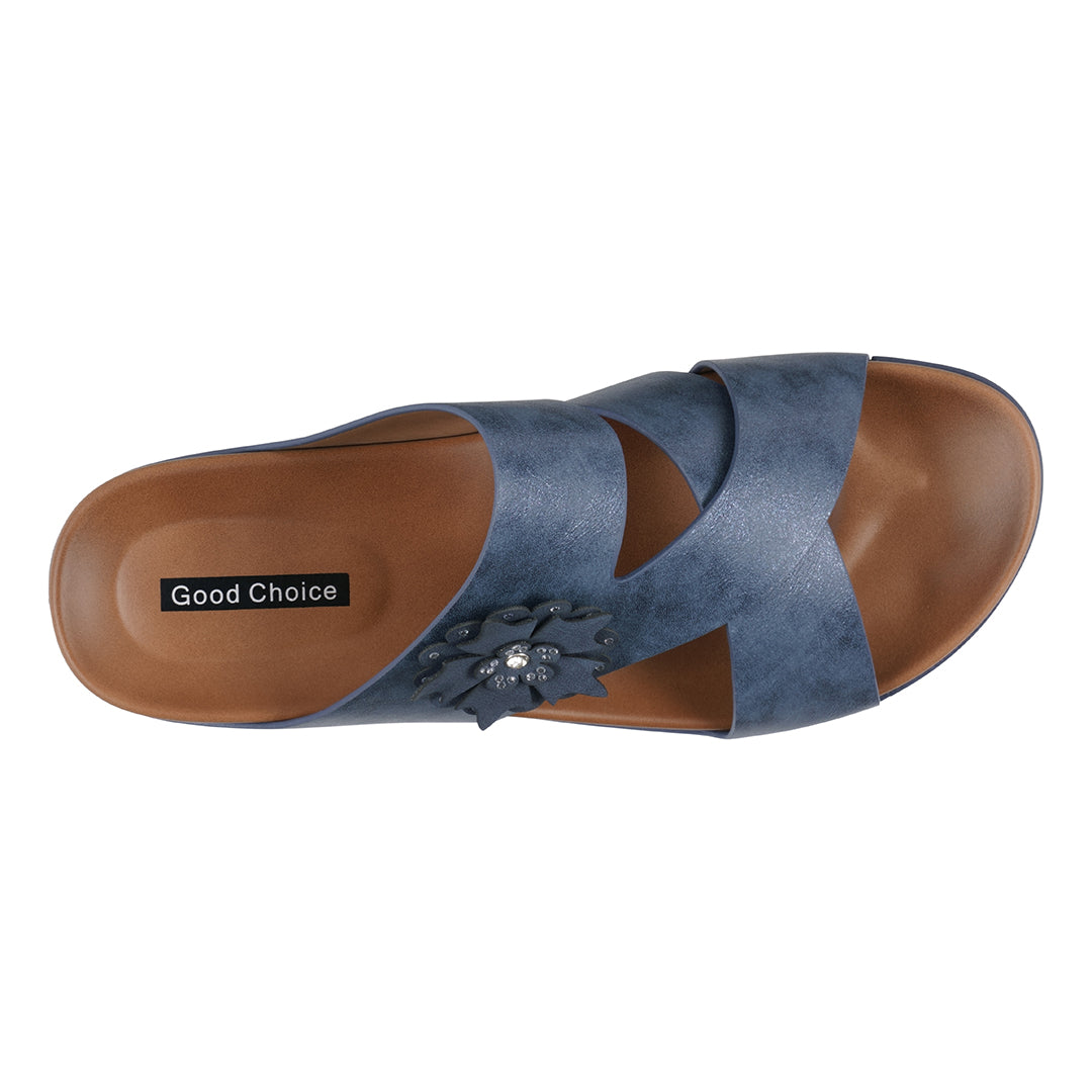 Women's Nessie Blue Flower Comfort Sandals - Glamourous Grace