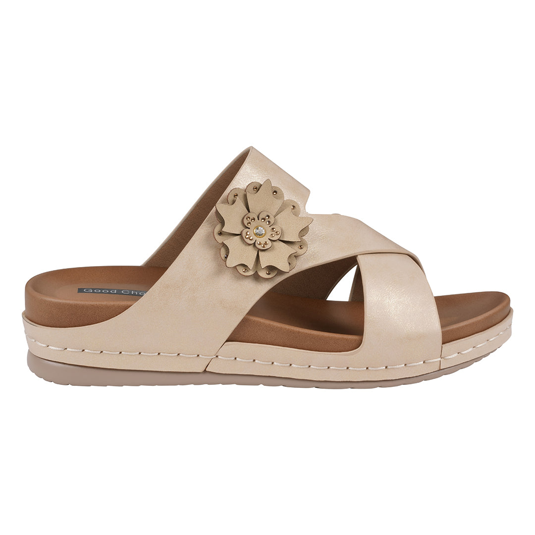 Women's Nessie Gold Flower Comfort Sandals - Glamourous Grace