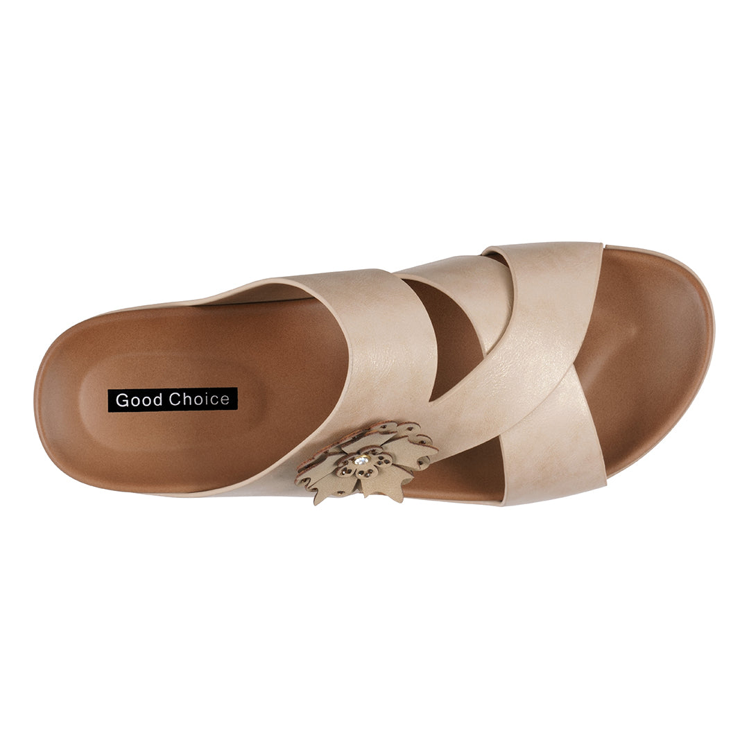 Women's Nessie Gold Flower Comfort Sandals - Glamourous Grace
