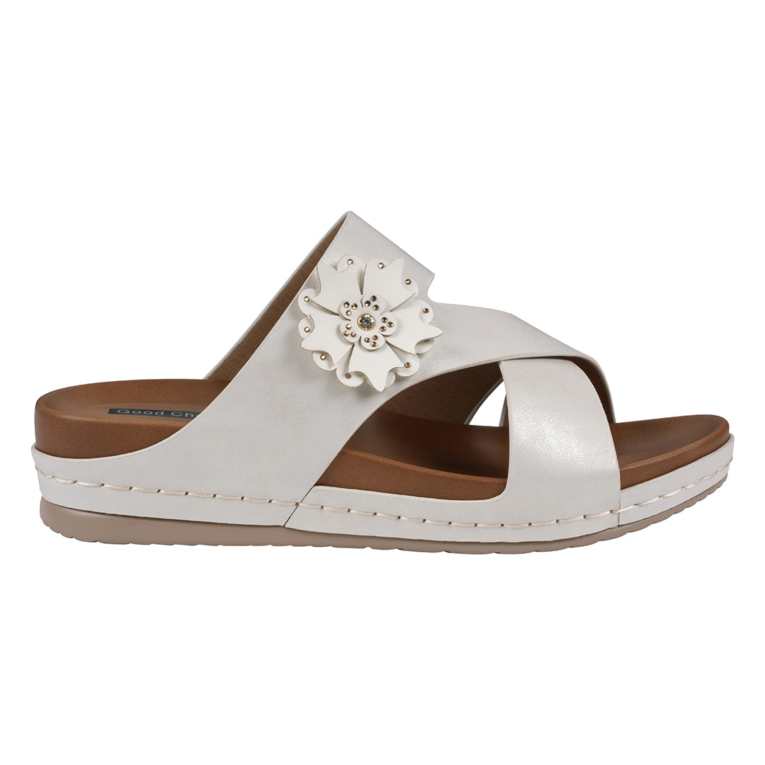 Women's Nessie White Flower Comfort Sandals - Glamourous Grace