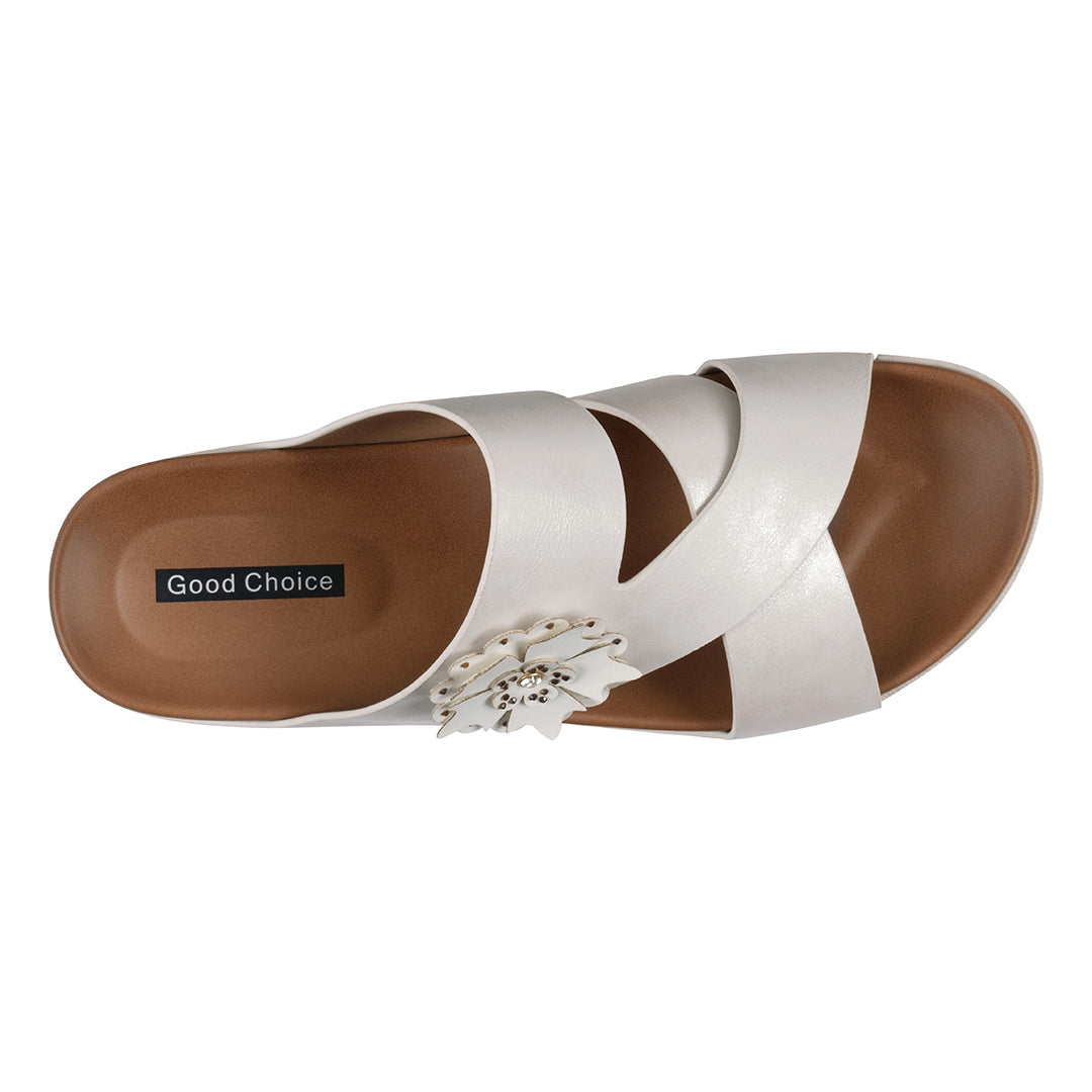 Women's Nessie White Flower Comfort Sandals - Glamourous Grace