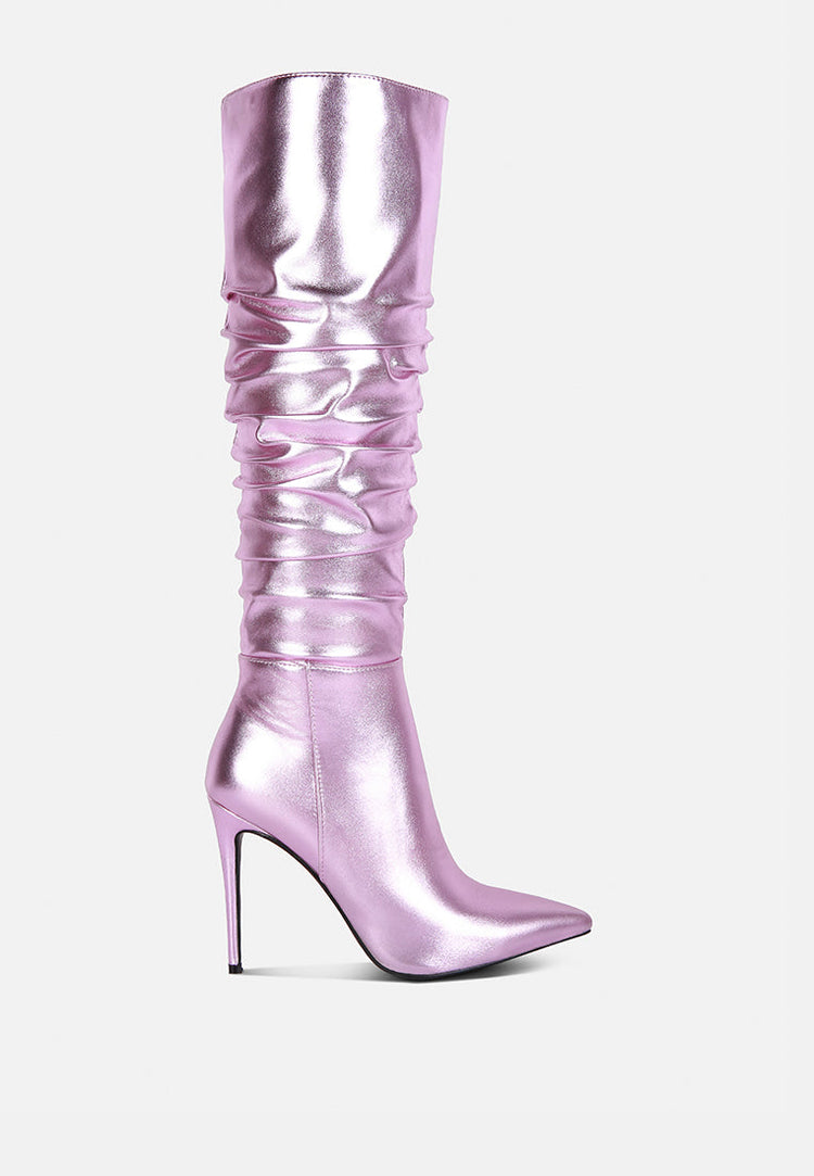 New Expression Metallic Ruched Stiletto Calf Boots - Glamourous Grace