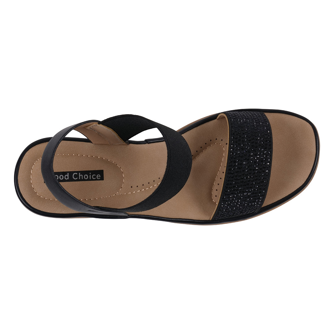 Women's Nia Black Embellished Elastic Wedge Sandals - Glamourous Grace