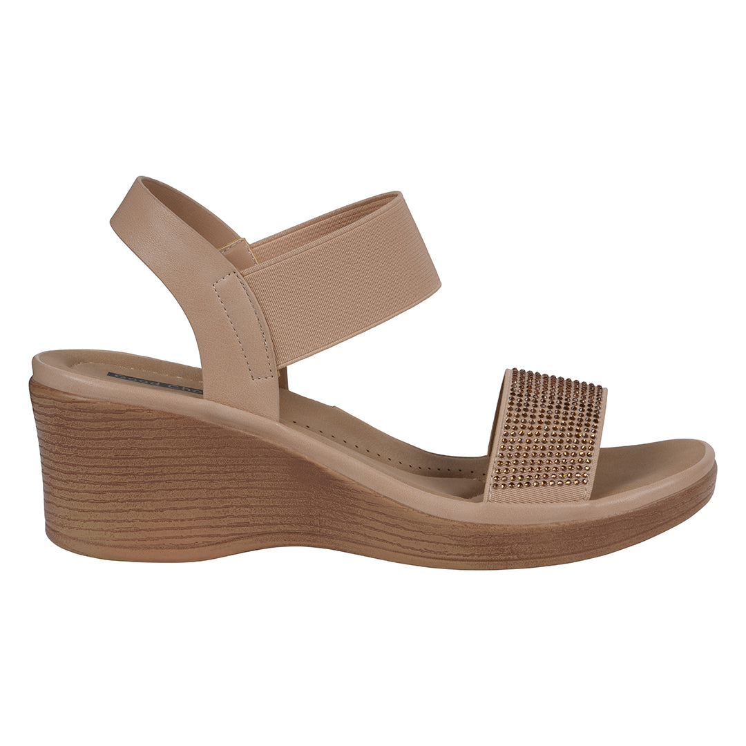Women's Nia Natural Embellished Elastic Wedge Sandals - Glamourous Grace