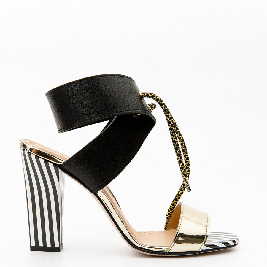 The Bloke Black Leather Ankle Strap Women Sandal - Glamourous Grace
