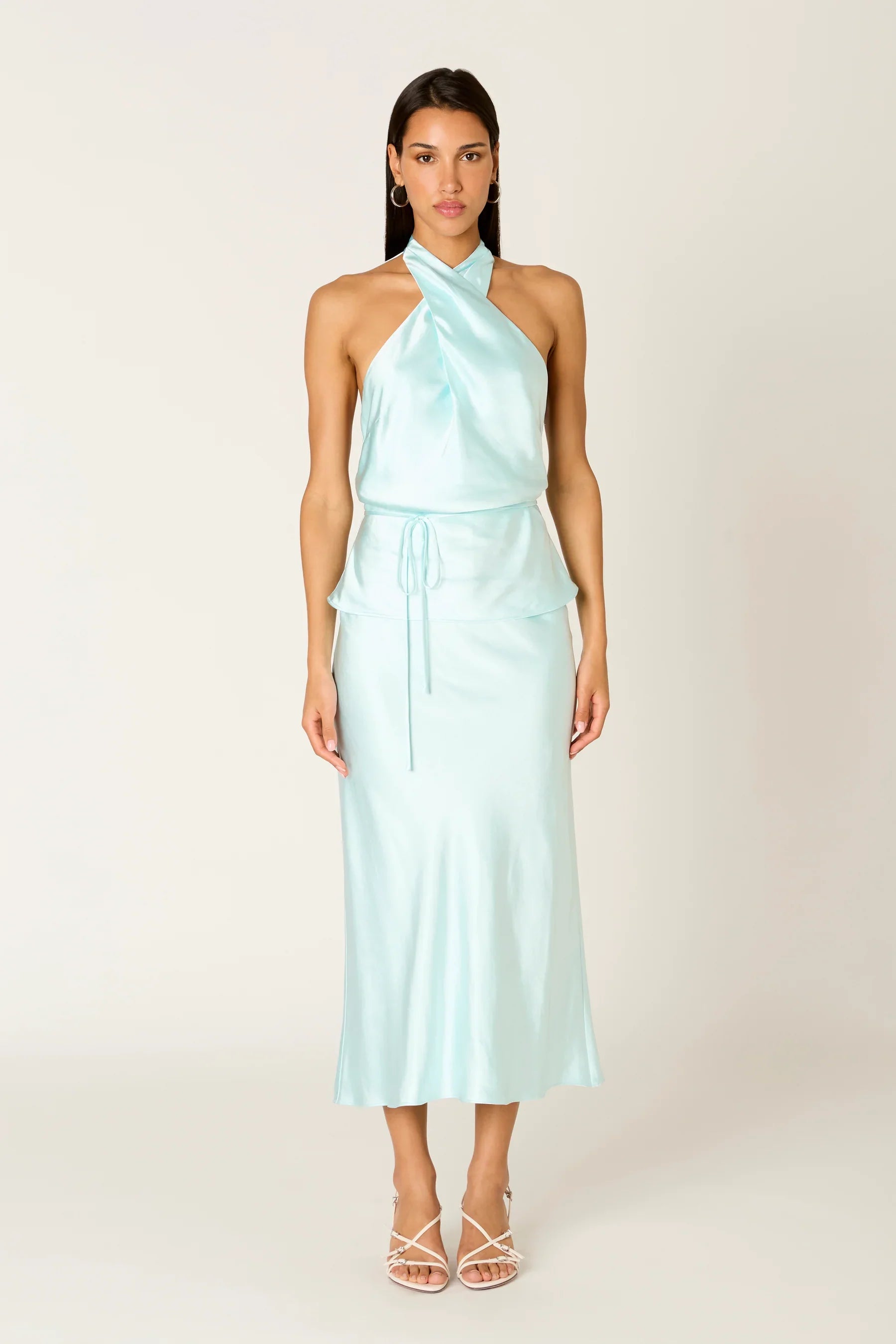 Sofia Aqua Satin Halter Top