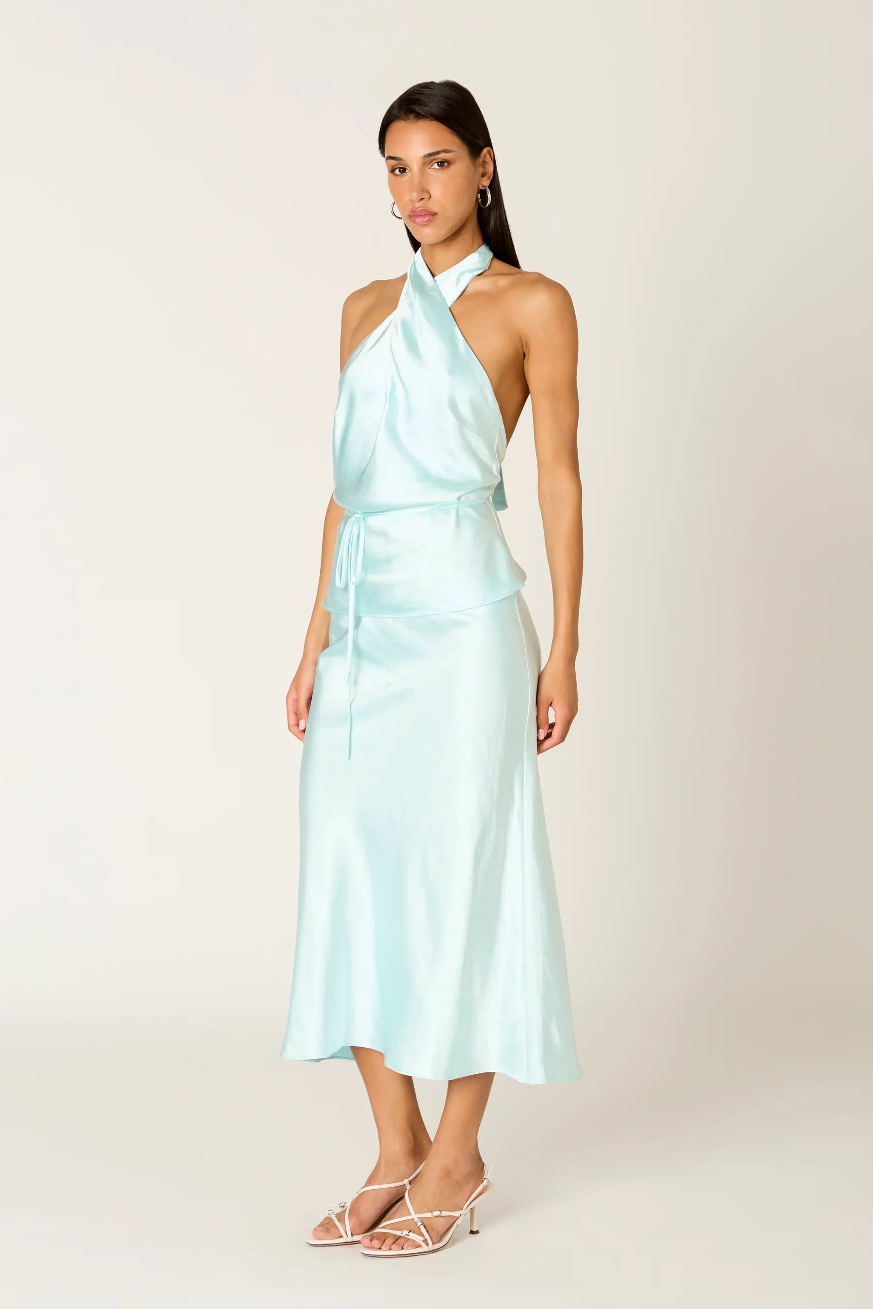 Sofia Aqua Satin Halter Top